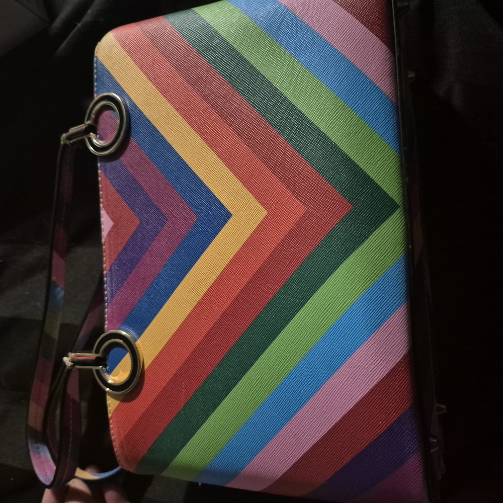 Red and Pink Chevron Shoulder Bag with Metal Accents